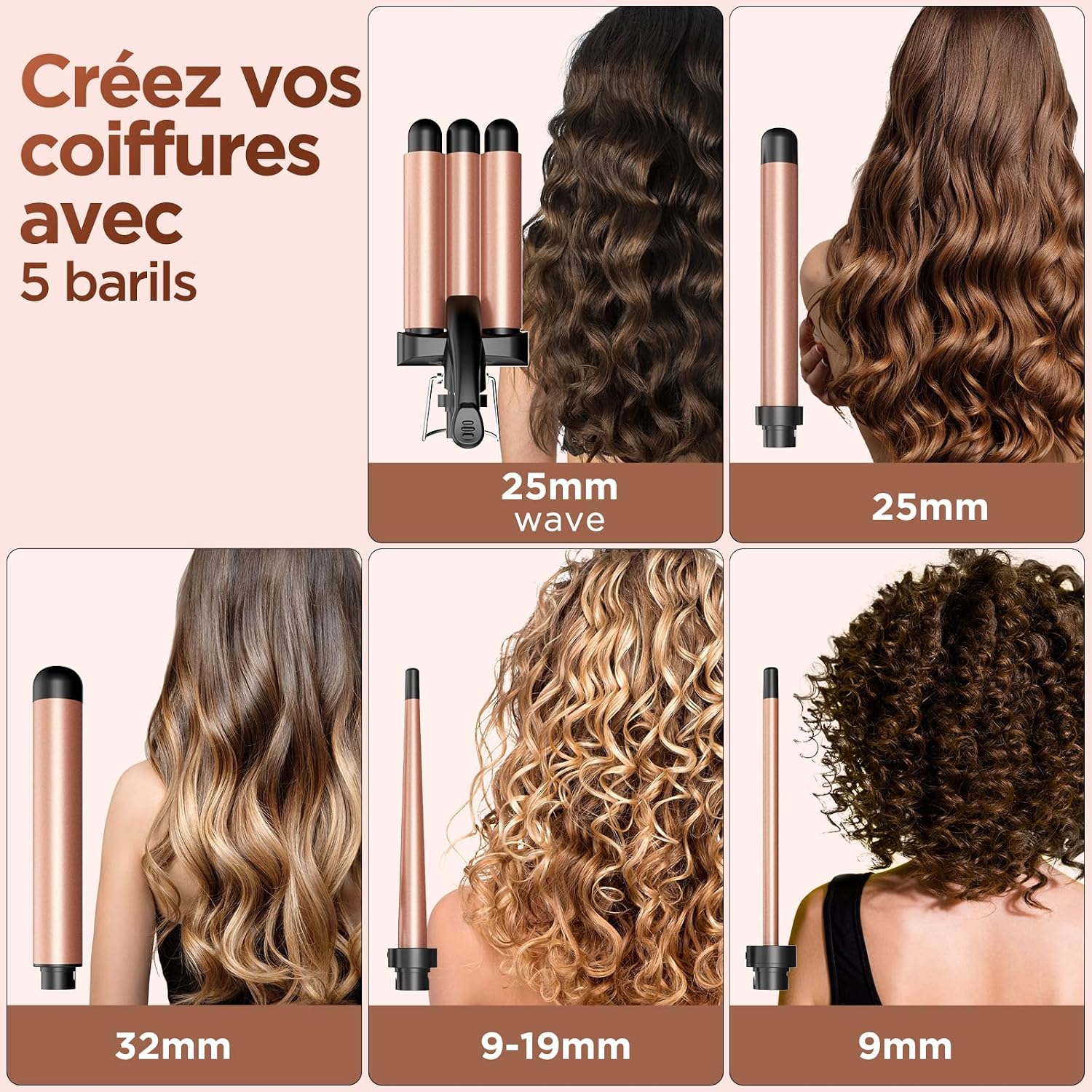 BESTOPE MIX Boucleur 3 Tete Fer a Boucler-[22mm] Boucleur a Cheveux en Céramique Fer à Friser 2 Températures, Fer a Onduler Chauffage Rapide pour Cheveux Longs, Courts