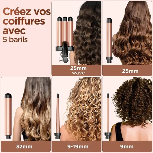 BESTOPE MIX Boucleur 3 Tete Fer a Boucler-[22mm] Boucleur a Cheveux en Céramique Fer à Friser 2 Températures, Fer a Onduler Chauffage Rapide pour Cheveux Longs, Courts