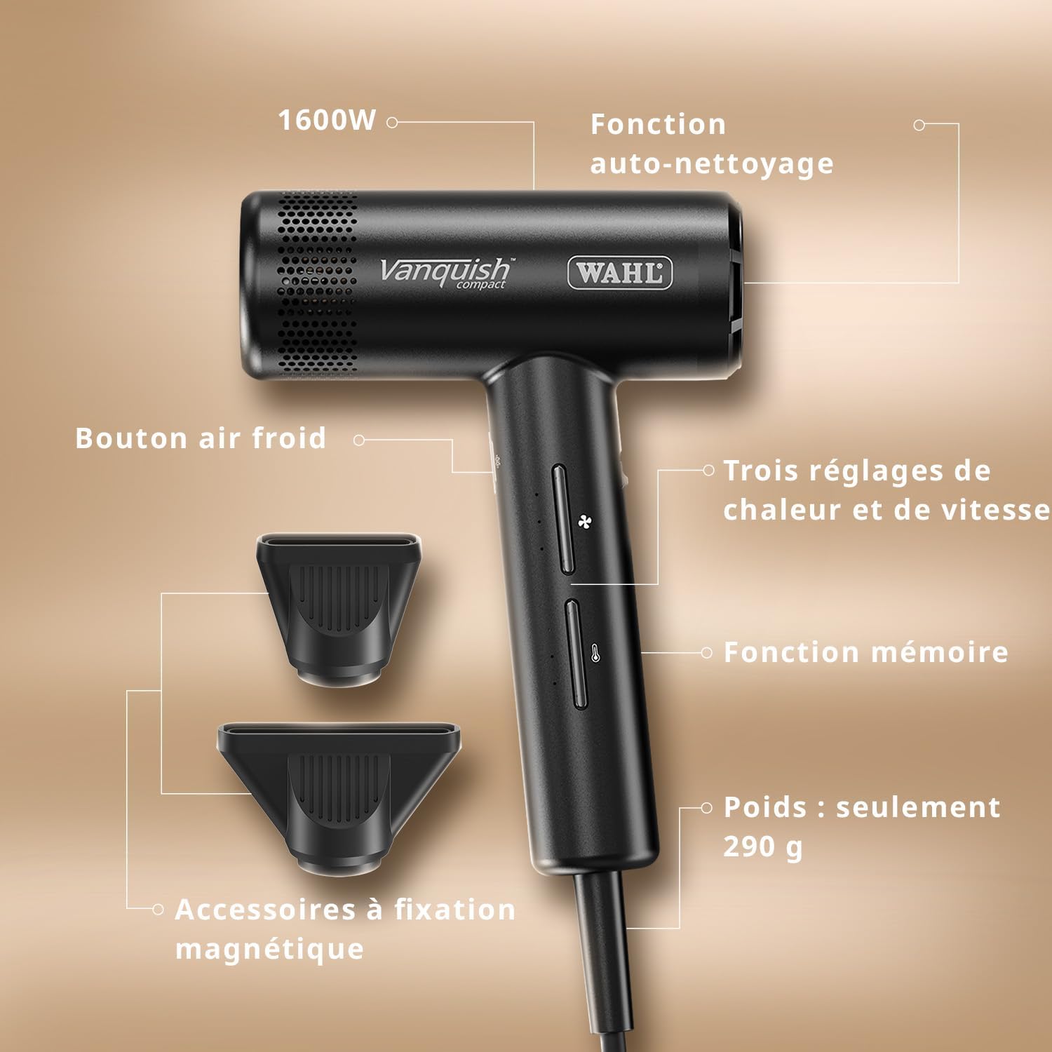Vanquish Compact Sèche-cheveux gris, puissant et légé