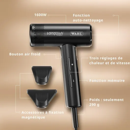 Vanquish Compact Sèche-cheveux gris, puissant et légé