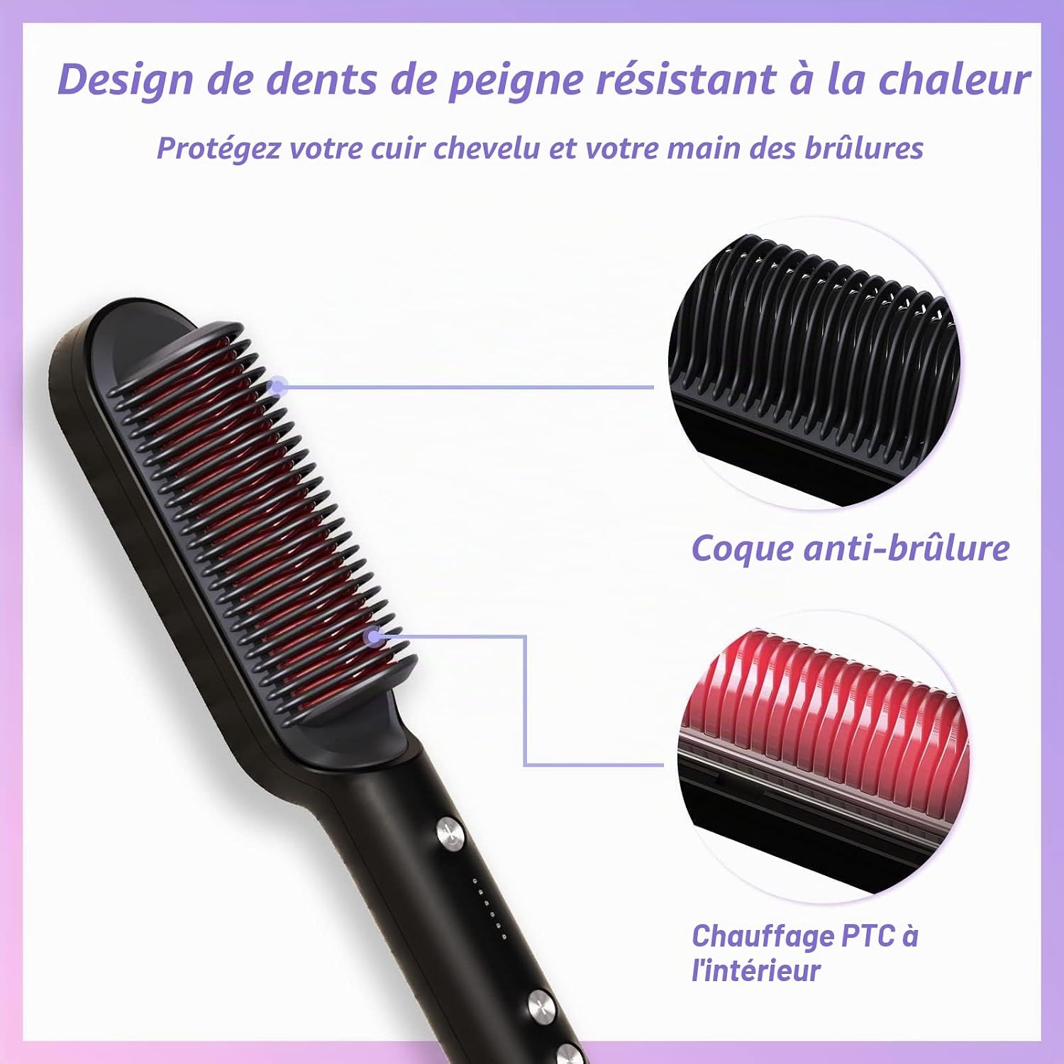 Brosse Lissante Chauffante - Peigne Ionique de Chauffage électrique Ultrarapide en 30s, Technologie Céramique PTC, Anti-Brûlures (Marron Noir) Marron/Noir