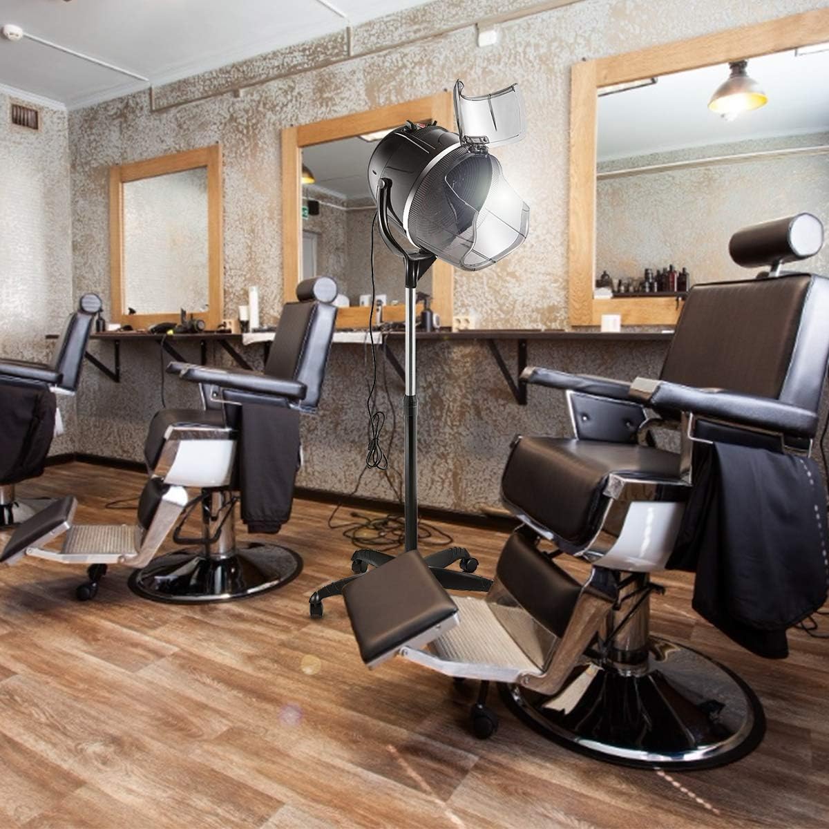 Sèche-Cheveux sur Pied 1050 W Sèche Cheveux Professionnel avec Hauteur Ajustable 125 à 160 CM Température Réglable Chronométrage 0 à 60 Minuteries Idéal pour Salon de Coiffure Maison Noir