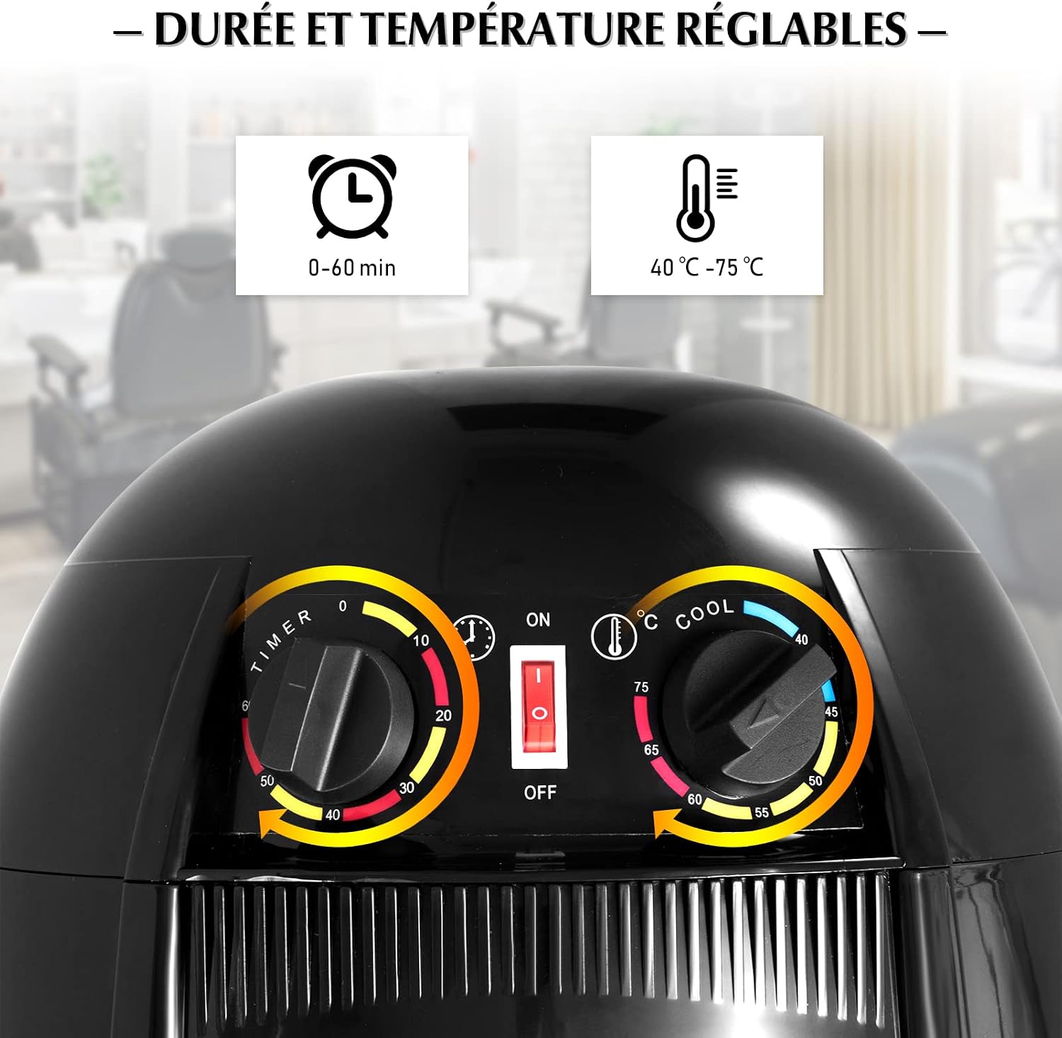 Sèche-cheveux Professionnel 1050W, Température Réglable 40-75°C