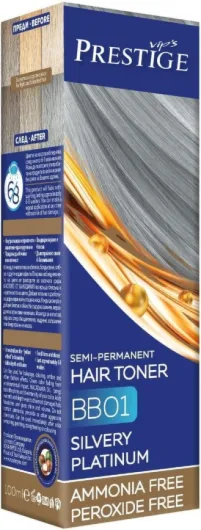 Vips Prestige - Teinture Cheveux Semi Permanente et Toner Bain de Couleur Platine 01 - Sans Ammoniaque et Peroxyde - Avec Huile d'Olive, de Macadamia et de Ricin - Hydrate et apporte de la brillance Silvery Platinum 01