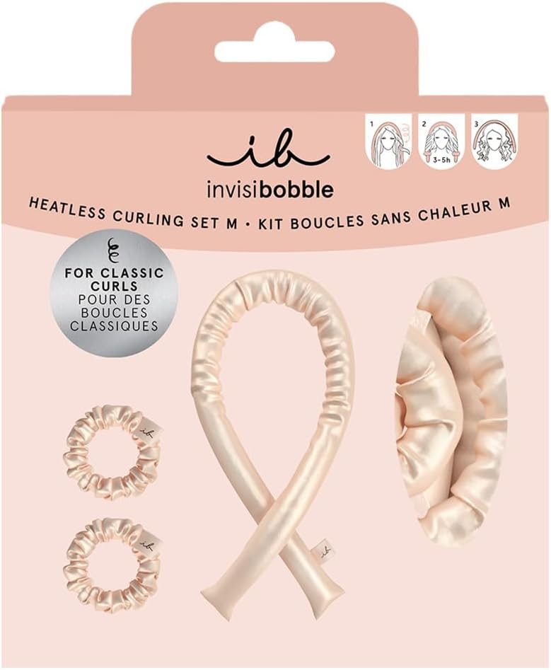 Set Boucles sans Chaleur Rose - Créez de boucles sans chaleur et abimez pas vos cheveux avec un fer a boucler - Bigoudis 1 unité et Chouchou soie 2 unités Curl Set M