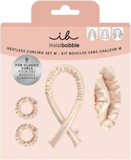 Set Boucles sans Chaleur Rose - Créez de boucles sans chaleur et abimez pas vos cheveux avec un fer a boucler - Bigoudis 1 unité et Chouchou soie 2 unités Curl Set M