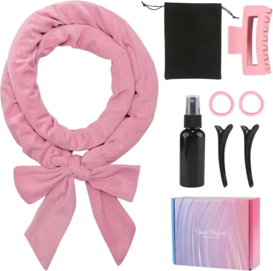Ensemble de Bigoudis Sans Chaleur, Boudin Cheveux Boucle Sans Chaleur Antidérapant, Doux Heatless Hair Curlers pour Dormir, Bouclés Femme Headband, Coiffure Bricolage-Rose