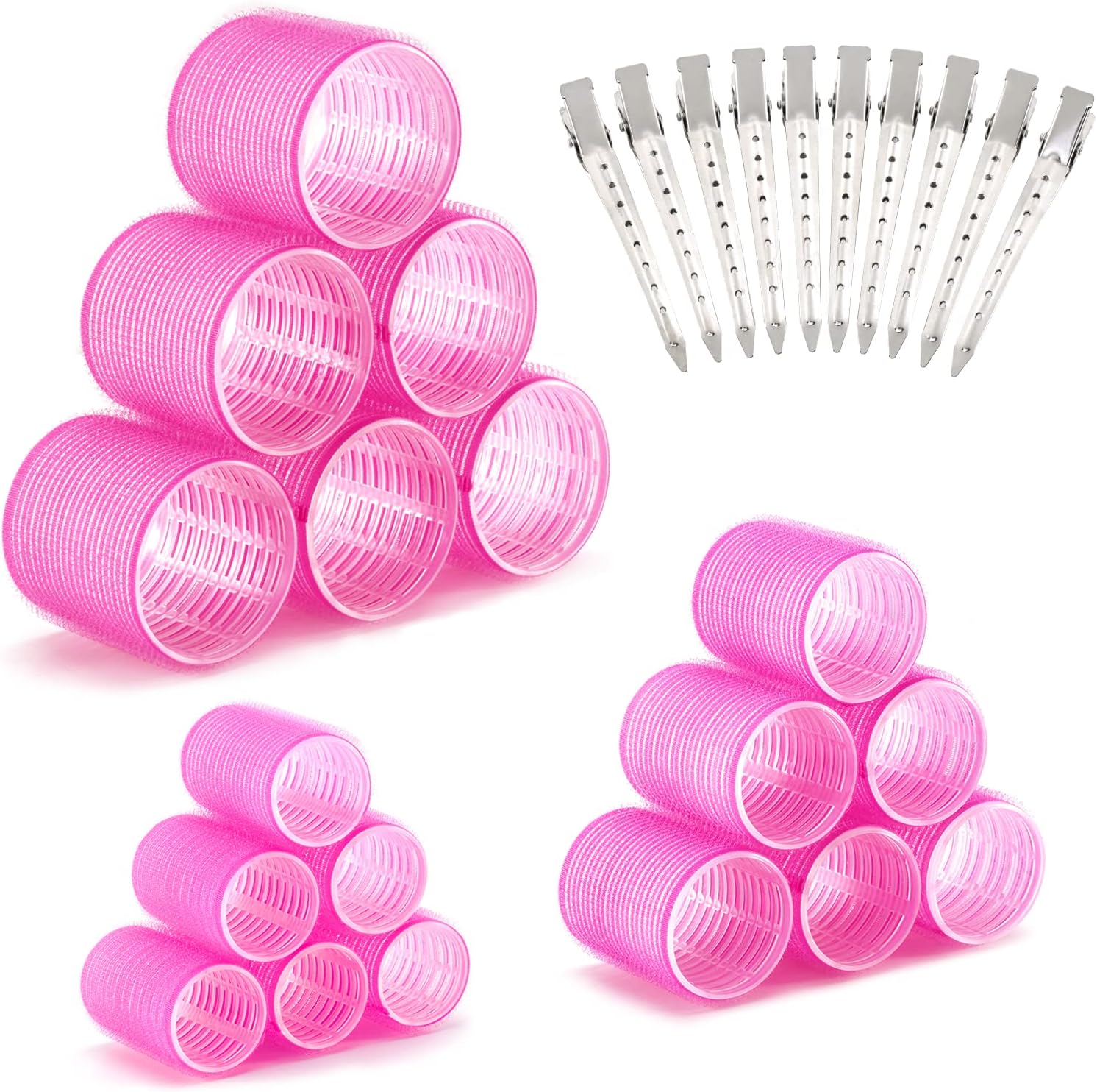 28 Pièces Heatless Curling, Rouleaux, Bigoudis Magiques avec 10 Pinces à Cheveux pour Tous Les Cheveux Courts, Moyens Ou Longs Rose 1 unité (Lot de 28)