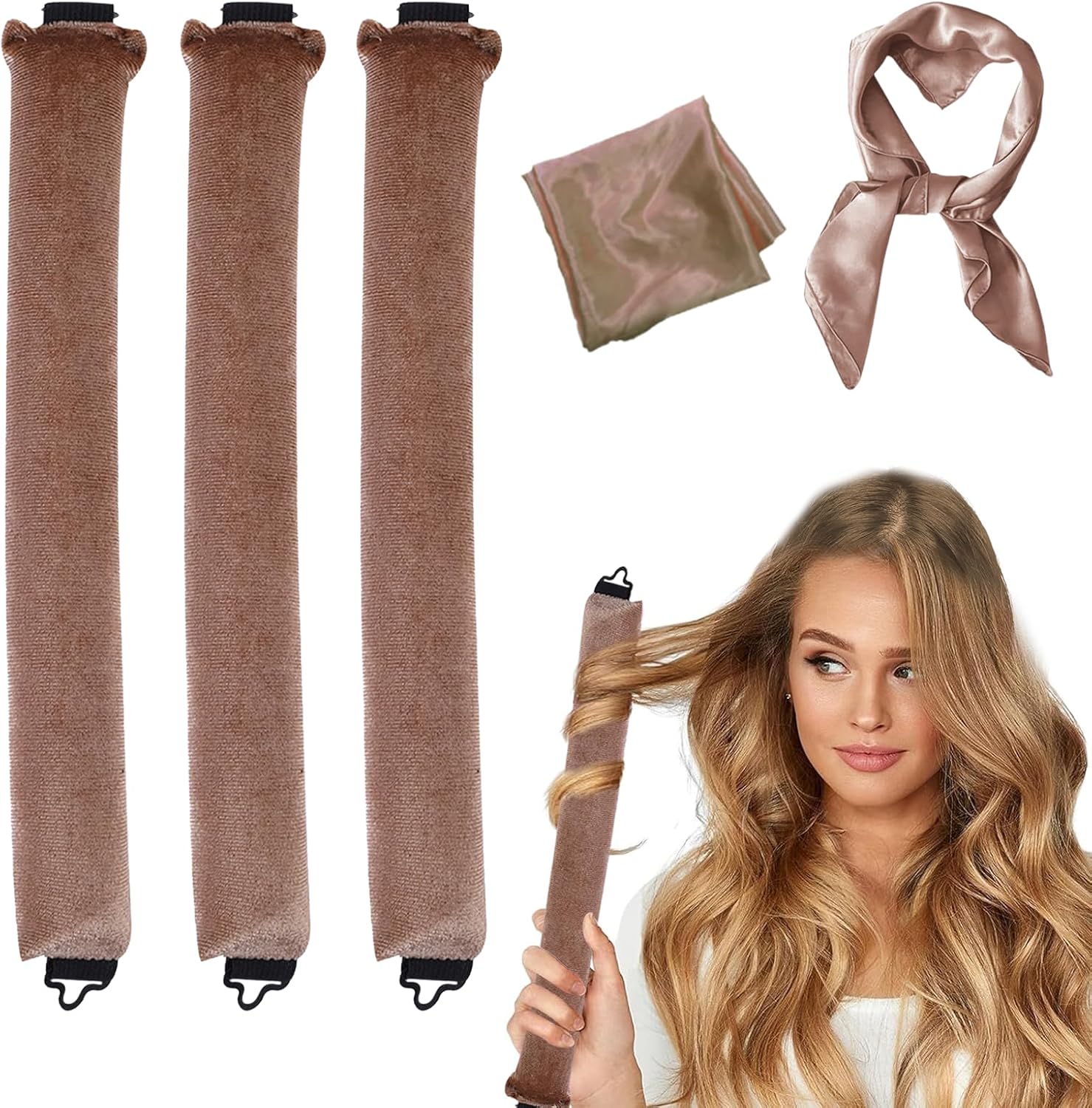 3 Pcs Heatless Hair Curlers, Boucles Sans Chaleur, Boudin Cheveux Boucle Sans Chaleur, bigoudis sans chaleur, pour Divers Types de Cheveux, Cheveux Longs et Courts(Kaki) Kaki 1 unité (Lot de 1)