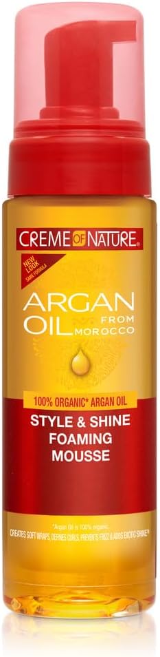 Argan Oil, Mousse Coiffante à l’Huile d’Argan du Maroc, Mousse Cheveux Bouclés, Frisés et Crépus, Produit Coiffant Brillance et Hydratation, Sans Rinçage, Produit Cheveux - 207ml MOUSSE STYLING