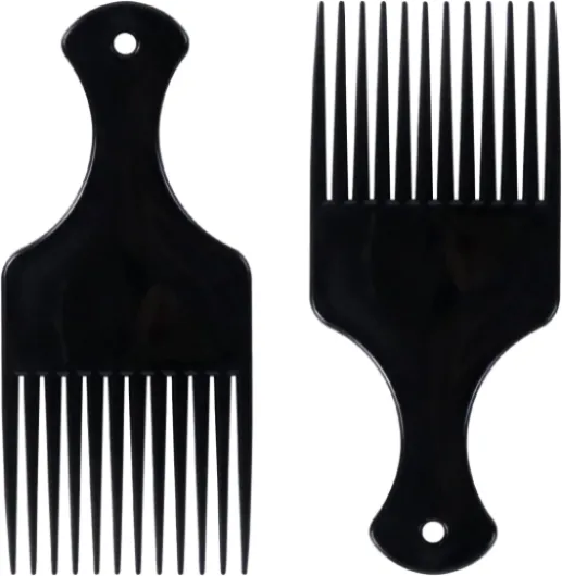 2 Pièces Peigne Afro, Peigne à Cheveux Africain Pick, Peigne de Coupe de Cheveux à Dents Larges et Plates, Plastique Peigne Afro, pour Boucles Coiffure Comb Outil de Coiffure 3-noir