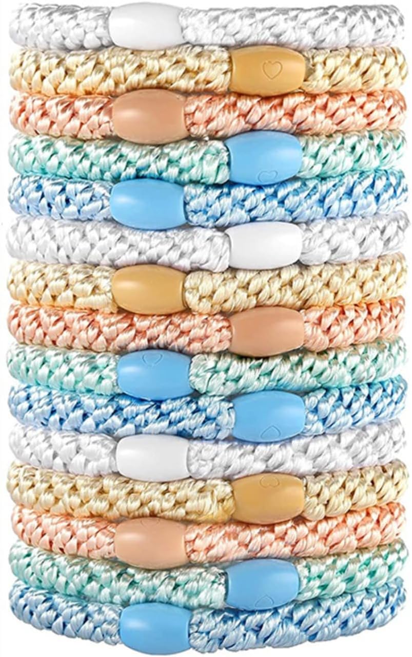 Kknekki Élastiques A Cheveux Originaux pour Femmes, 15 Pièces A Tendance En Coton Doux Tissés, Elastiques pour Queue De Cheval, Tressés Simples pour Cheveux Epais (Bleu clair)