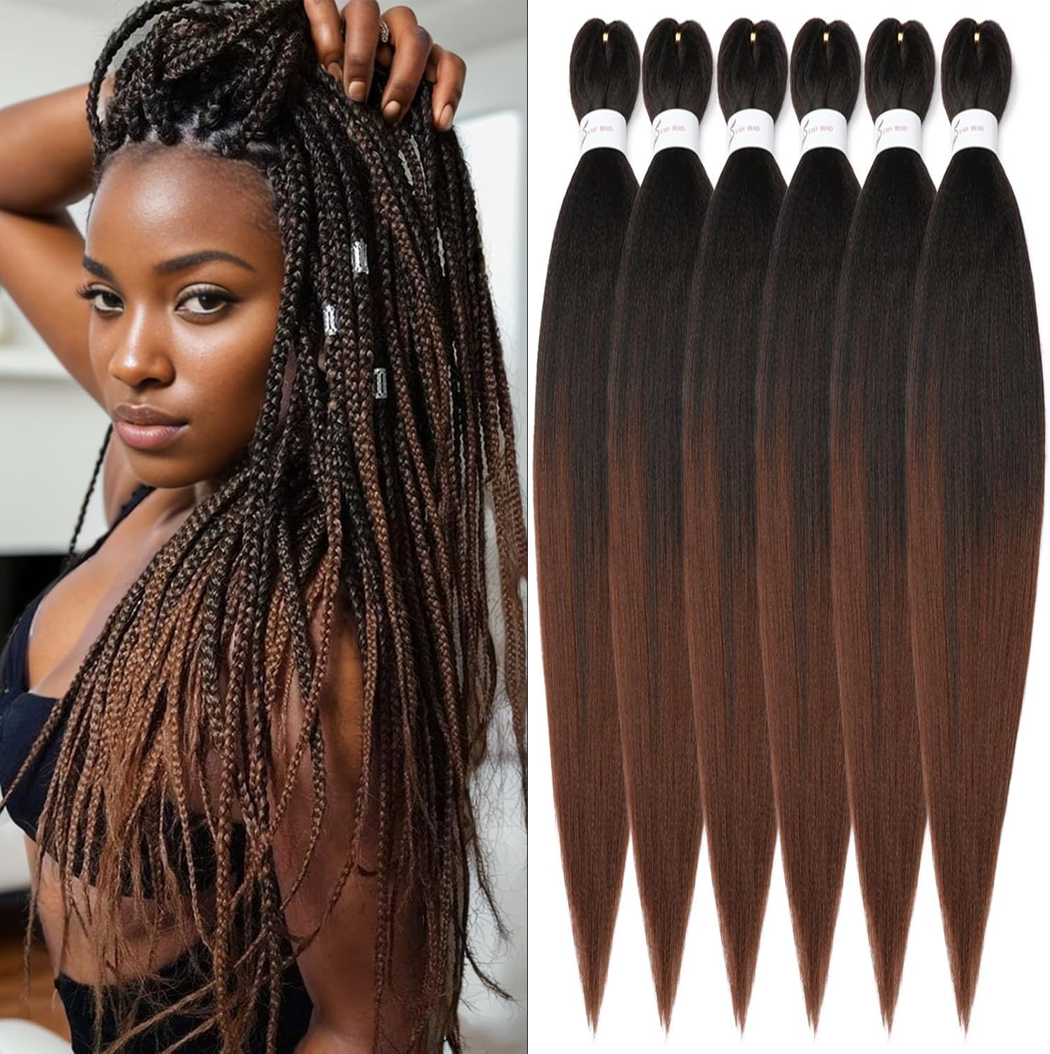 Pre Stretched Braiding Cheveux Rajout Soft Easy Braids Pour Tresses 30 Pouces 6 Paquets/Lot Meches Africaine Yaki Texture Knotless Tressage Extensions de Cheveux 1B/30# 1B/30# 76 cm (6er Pack)