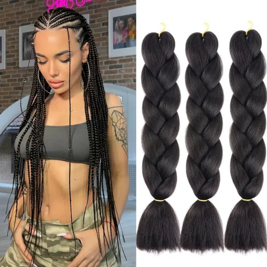 Meches Pour Tresses Africaine 3 Paquets 24 Pouces Braid Pré éTiré Braids Meches Pre Tiré Long Easy Braids Knotless Yaki Nattes Extensions Rajout Cheveux Tresses (Noir) Noir 24Pouce-60.9cm(3 Paquets)