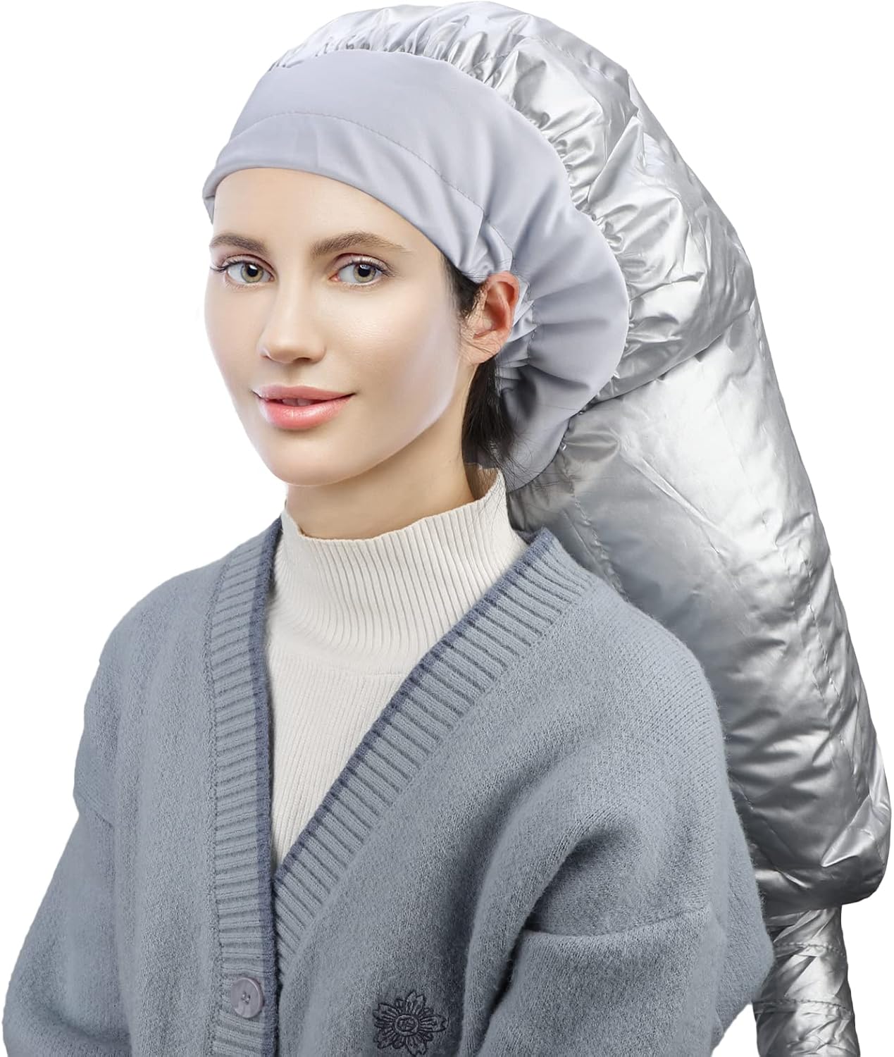 Casque Chauffant pour Sèche-cheveux, Casques Chauffants pour Femmes Beauté des Cheveux Longs et Bouclés, Léger, Pliable, Instructions incluses, Argent XL Argent