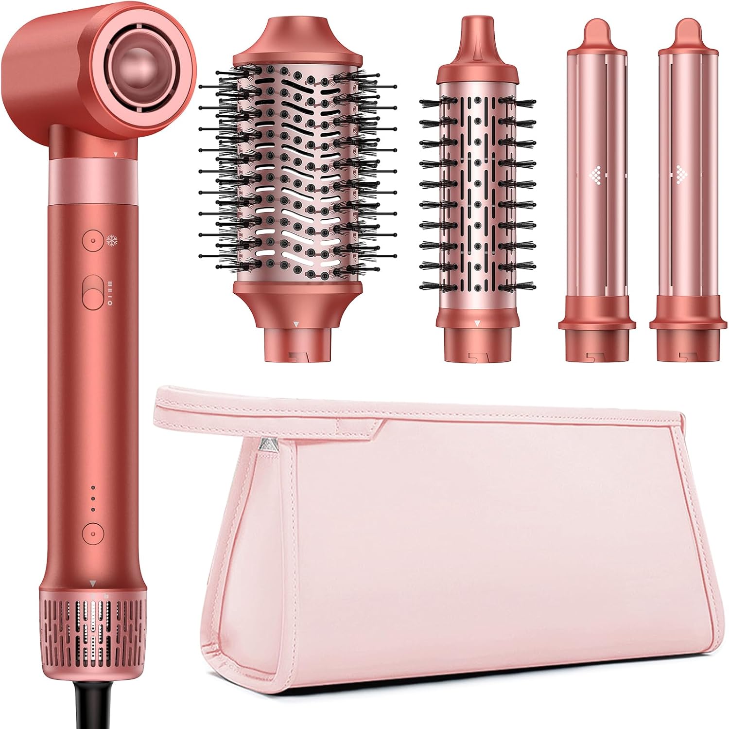 Sèche Cheveux & Air Styler, 5 en 1 Brosse Soufflante avec Séchage Rapide, Sans Dommages Causés par Volumisation, Bouclage, Lisser, Trousse de Rangement Offerte - Idée Cadeau Parfaite
