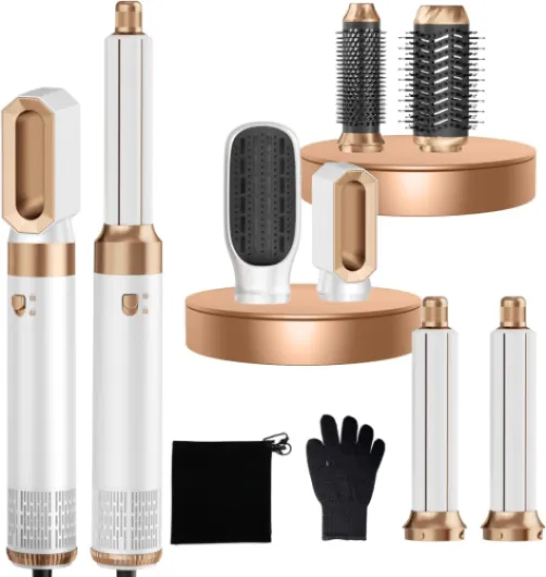 Air Styler Pro Airbrush 6 en 1 Magic Hair Styler avec 1000W Seche Cheveux, Brosse Soufflante, Brosse Seche Cheveux, Auto Boucleur a Air, air Boucleur Argenté