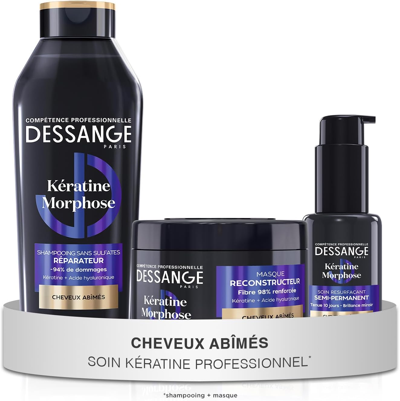 Routine Cheveux Réparatrice & Resurfaçante Kératine Morphose - Shampoing 280ml + Masque 280ml + Soin Sans Rinçage 50ml - Répare & Scelle La Fibre Capillaire - Cheveux Secs & Abîmés