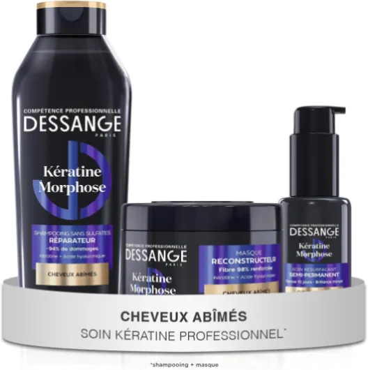 Routine Cheveux Réparatrice & Resurfaçante Kératine Morphose - Shampoing 280ml + Masque 280ml + Soin Sans Rinçage 50ml - Répare & Scelle La Fibre Capillaire - Cheveux Secs & Abîmés