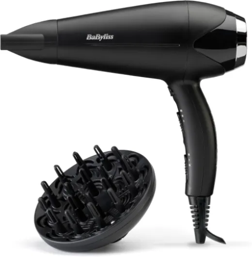 Sèche-cheveux Turbo Smooth - Sèche-cheveux puissant de 2200W, Diffuseur large, Technologie ionique anti-frisottis, 3 réglages de température et 2 réglages de vitesse, noir, D572DE
