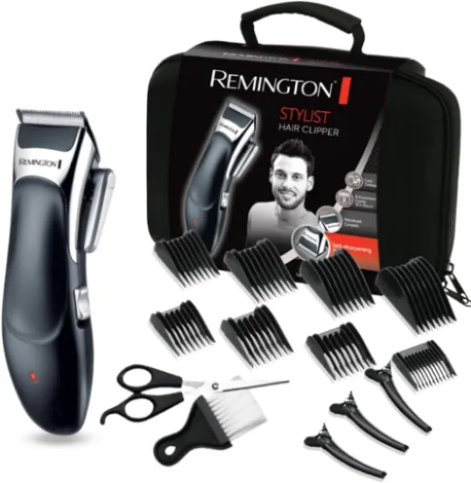 Tondeuse Cheveux [Kit Coiffeur Professionnel] Stylist Noir & Argent (Lames Céramique Auto-Affûtées, Secteur/Sans fil-Batterie Lithium, 8 Sabots, Mallette pro + accessoires) Tondeuse HC363C