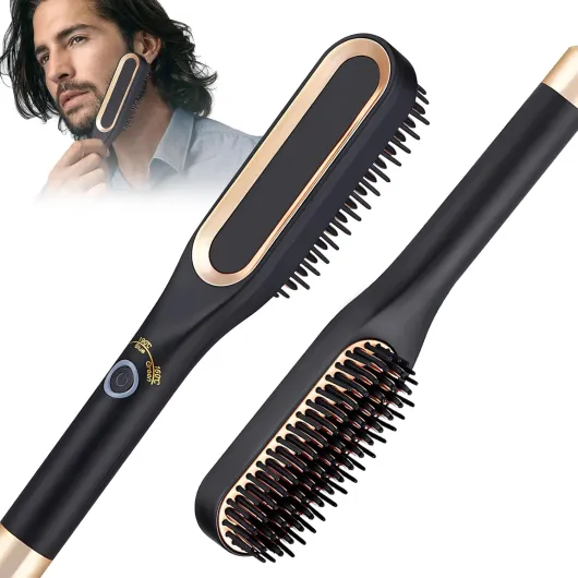 Lisseur Barbe Homme,Lisseur Cheveux Homme, Brosse Lissante Barbe,Lisseur Barbe 2 en 1,3 Températures Réglables 160℃-220℃,Lisse les Frisottis, pour Modelage de la Barbe et Cheveux