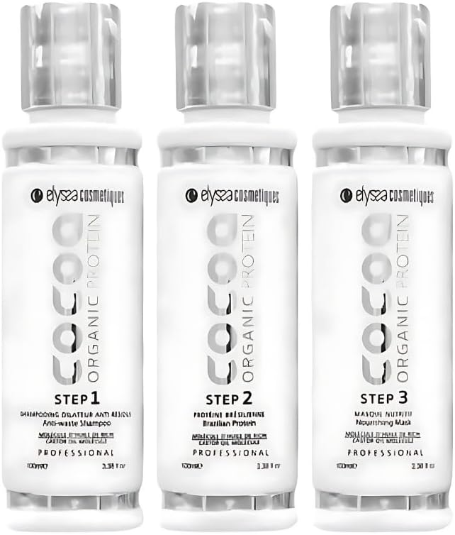 Mini Kit Lissage Tanin Cocoa Organic Protéine - 3x100 ml - Lissage Professionnel, Anti-Frisottis, Cheveux Lisses et Brillants - Soin Lissant à Base de Protéines de Tanin