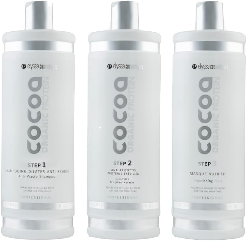Kit Lissage Tanin Cocoa Organic Protéine - 3x1L - Lissage Naturel, Hydratation Intense, Anti-Frisottis, Brillance Longue Durée - Pour Cheveux Abîmés et sans Volume
