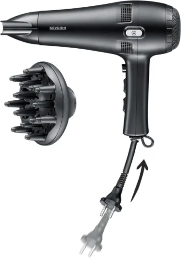 Seche cheveux avec câble rétractable automatique, Sèche cheveux avec diffuseur et concentrateur amovibles, sèche-cheveux puissant 2 100 W, Noir, HT 0165