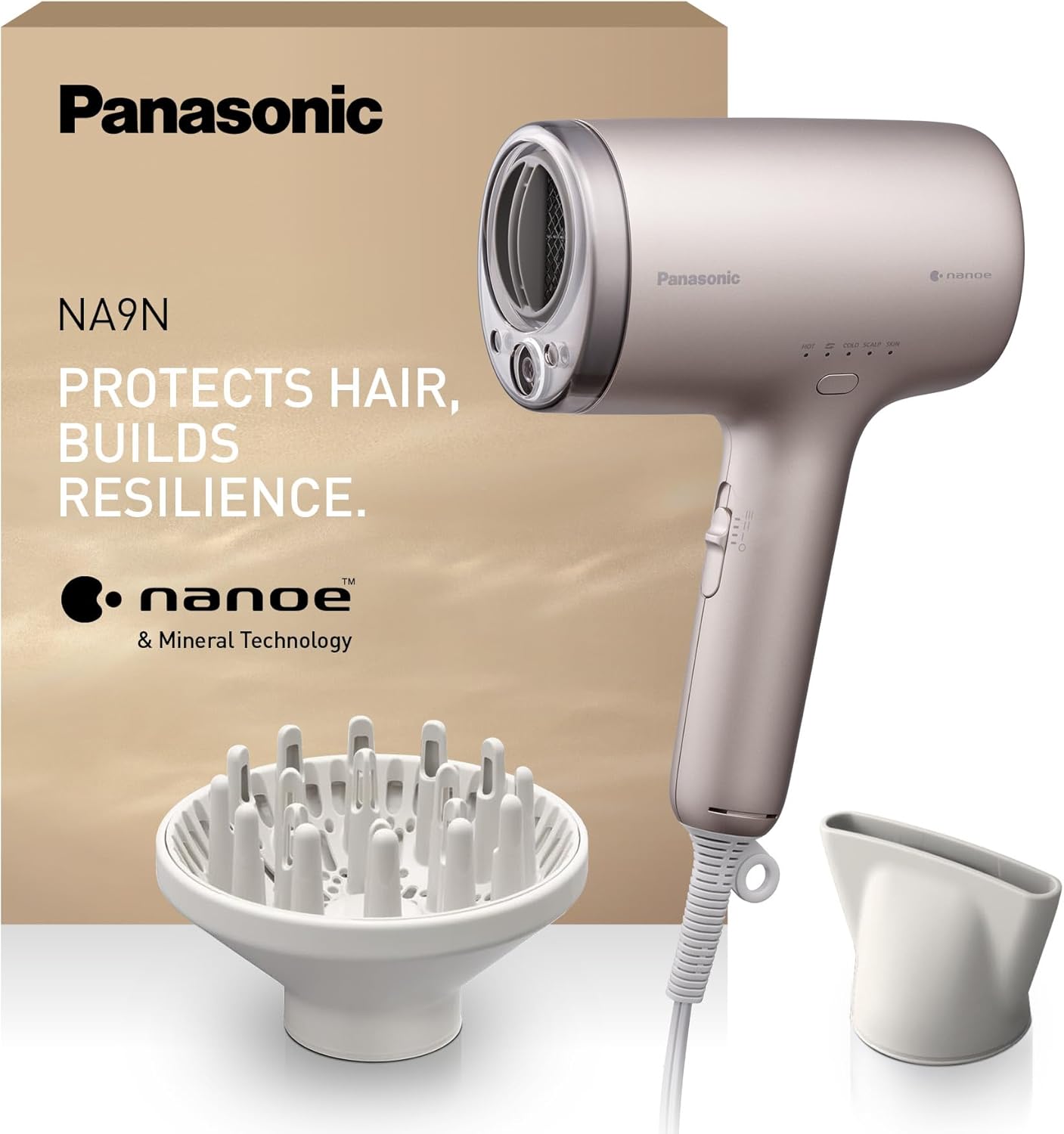 EH-NA9N-E825 Sèche-Cheveux Nanoe & Mineral Ions, Séchage Rapide sans Abimer, Détection Intelligente, Modes Scalp & Skin, Accessoire Diffuseur, 1600W, Greige Greige Sèche-cheveux à ions minéraux(2025)