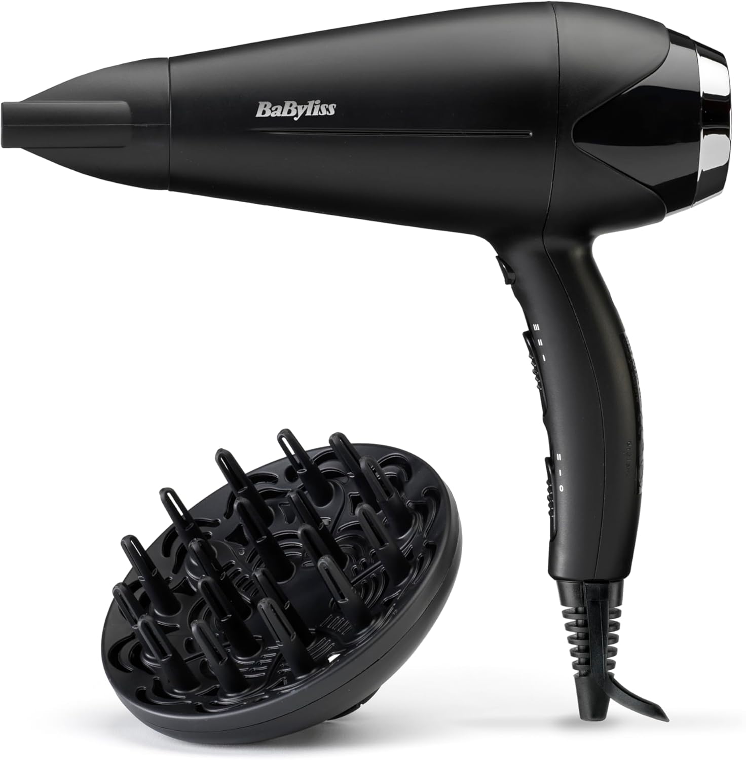 Sèche-cheveux Turbo Smooth - Sèche-cheveux puissant de 2200W, Diffuseur large, Technologie ionique anti-frisottis, 3 réglages de température et 2 réglages de vitesse, noir, D572DE