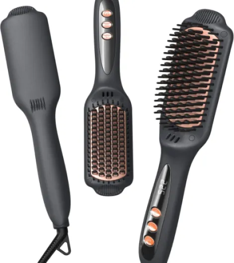 LANDOT Brosse Lissante Chauffante Ionique: Brosse Chauffante Lissante Electrique Professionnelle Peigne Lisseur Ceramique Ionique Spéciale Cheveux Frisés et Crépus Noir Brush