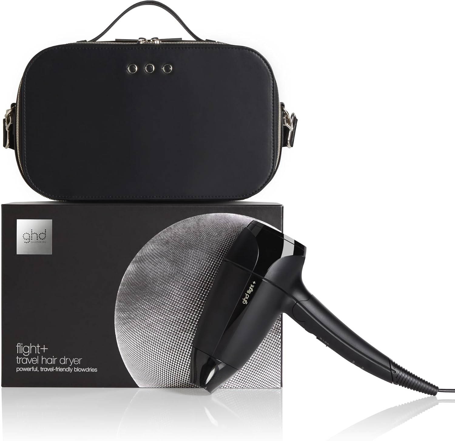 Ghd - Sèche-cheveux ghd Flight+ - Sèche-cheveux de voyage (Noir) - Vanity inclus - Pliable et double voltage - 78% de la puissance d'un sèche-cheveux classique - Idéal pour tous types de cheveux