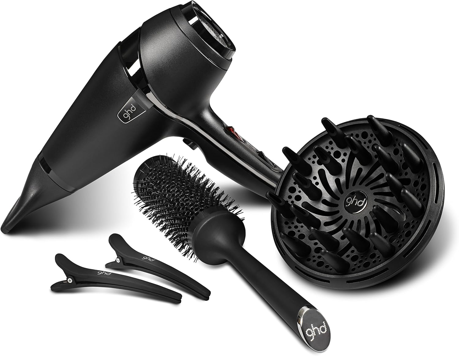 Ghd - Coffret sèche-cheveux ghd Air - Sèche-cheveux professionnel (Noir) - Brosse, Diffuseur et Pinces inclus - Séchage et coiffage rapide - Réduit les frisottis - Idéal pour tous types de cheveux Version coffret