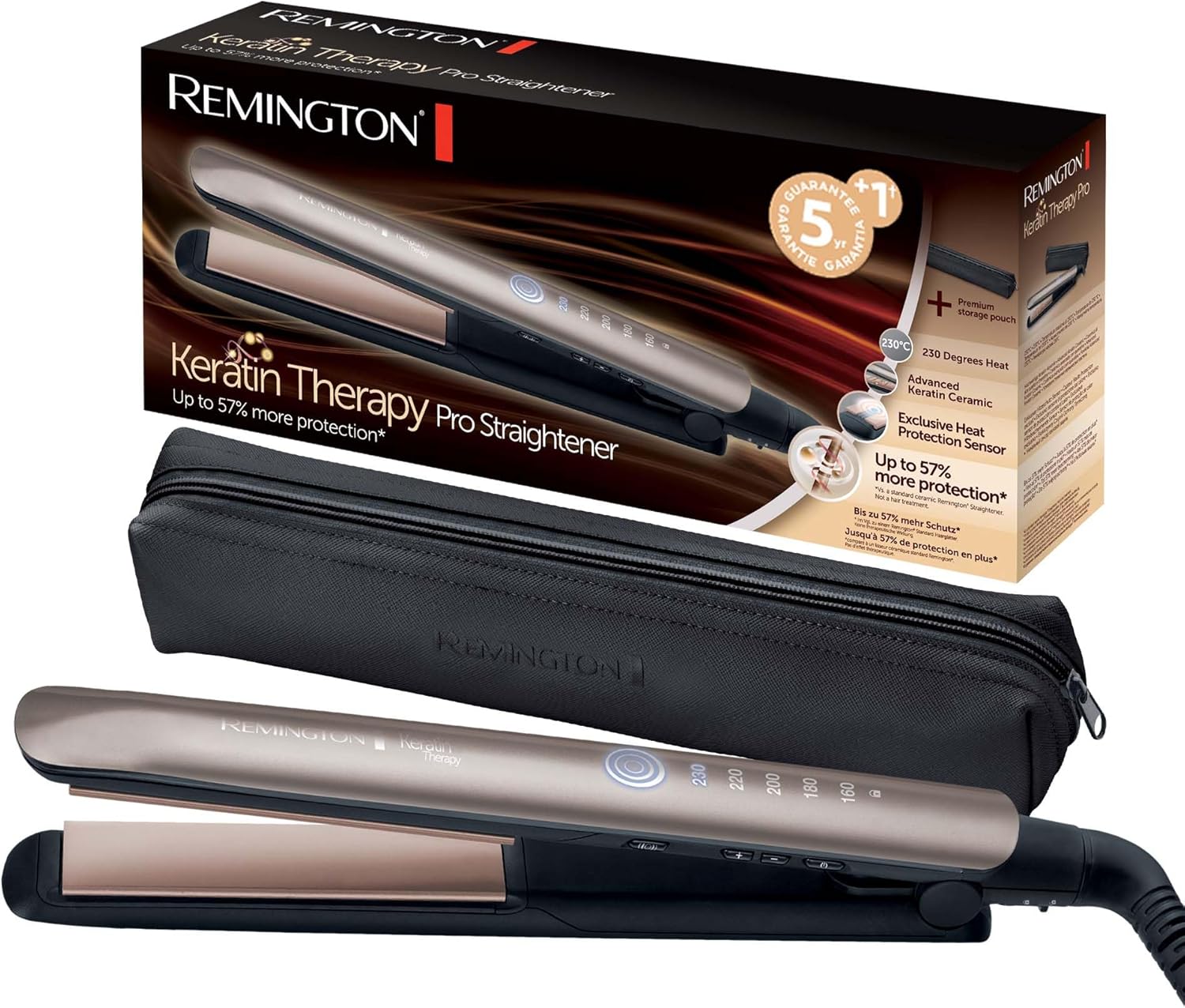Lisseur Cheveux [Innovation: Capteur de Protection contre la chaleur] Keratin Therapy (Soin Kératine & Huile d'Amande, Céramique, Ecran LCD, 160-230°C, pochette) Fer à lisser S8593 Lisseur Cheveux nouveau