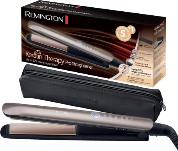 Lisseur Cheveux [Innovation: Capteur de Protection contre la chaleur] Keratin Therapy (Soin Kératine & Huile d'Amande, Céramique, Ecran LCD, 160-230°C, pochette) Fer à lisser S8593 Lisseur Cheveux nouveau