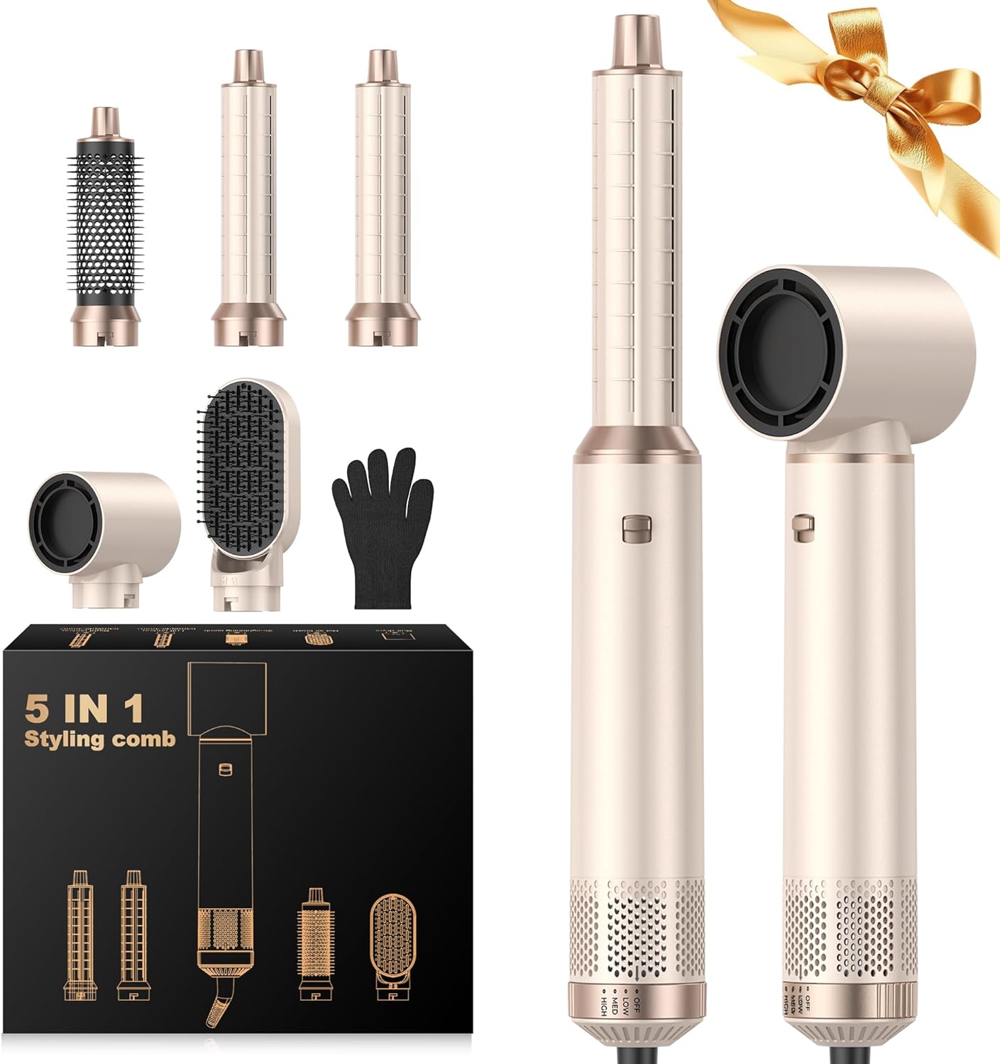 Air Styler Pro 5 en 1 Air Brush 5 en 1 Seche Cheveux 5 en 1 Avec Seche Cheveux Boucleur, Airbrush Cheveux, Airbrush, Brosse Lissante, airbrush 5 en 1 5 en 1 Pour Sécher, Boucler, Lisser Orange White