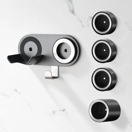 Support Seche Cheveux Compatible pour Dyson,Rangement Seche Cheveux Mural, Support Seche Cheveux avec Rangement des Câbles, en Alliage d'aluminium (Gris)