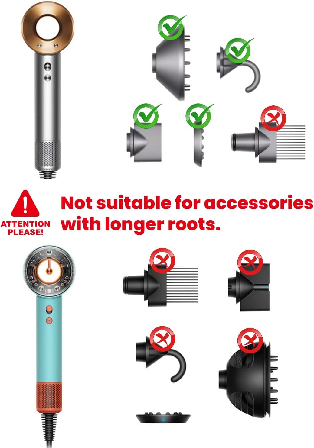 Support Seche Cheveux Compatible avec Dyson, Porte Seche Cheveux Mural, Support Seche Cheveux avec Rangement des Câbles, Convient pour 2 Embouts, en Alliage d'aluminium Gris 2