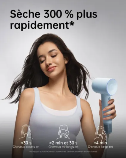 SE Sèche-cheveux 200M d'Ions Négatifs Moteur Brushless 105K tr/min Séchage Rapide Contrôle Intelligent de Température 2 Buses Magnétique Bruit Réduit Cheveux Bouclés ou Lisses Voyage (Bleu) SE Bleu