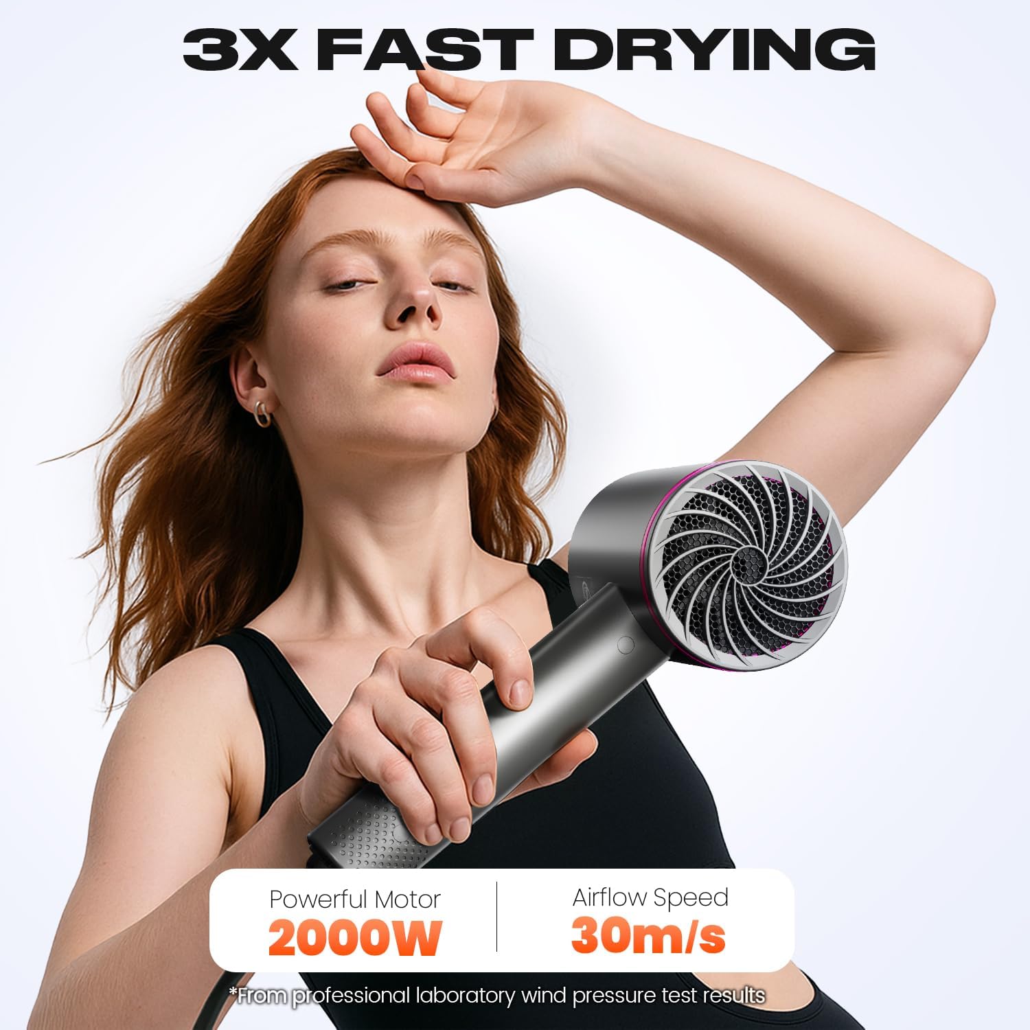 Sèche-cheveux Ionique rapide & Volume,Séchage Rapide,Bouton Air Froid,3 Niveaux de Température,1 Diffuseur,Seche cheveux pour la famille et le salon de coiffure Noir