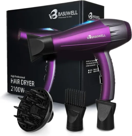 Sèche Cheveux Professionnel 2100W, Ionique/Infrarouge Iointain Salon Sèche-Cheveux avec Diffuseur,Peigne et Buse, Puissant AC Moteur Violet