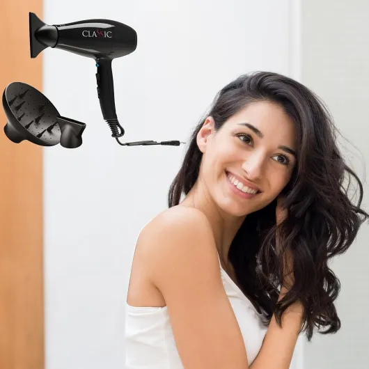 GA.MA Italy Professional, Classic Hair Dryer, sèche-cheveux professionnel avec moteur CA italien de 2200 W, revêtement céramique pour des cheveux brillants et sans frisottis, couleur noire