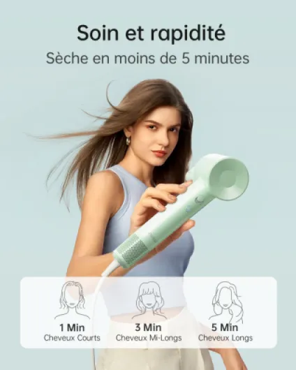 SE Lite Sèche-cheveux 150M d'Ions Négatifs Moteur Brushless 100K tr/min Séchage Rapide Contrôle Intelligent Température avec Buse Bruit Réduit Cheveux Bouclés ou Lisses Maison Voyage (Vert) SE Lite Vert