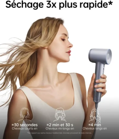 Swift Special Sèche-cheveux 200M d'Ions Négatifs Moteur Brushless 110K tr/min Séchage Rapide Contrôle Intelligent de Température 3 Buses Magnétique Bruit Réduit Cheveux Bouclés Lisses (Argent) Swift Special Argent
