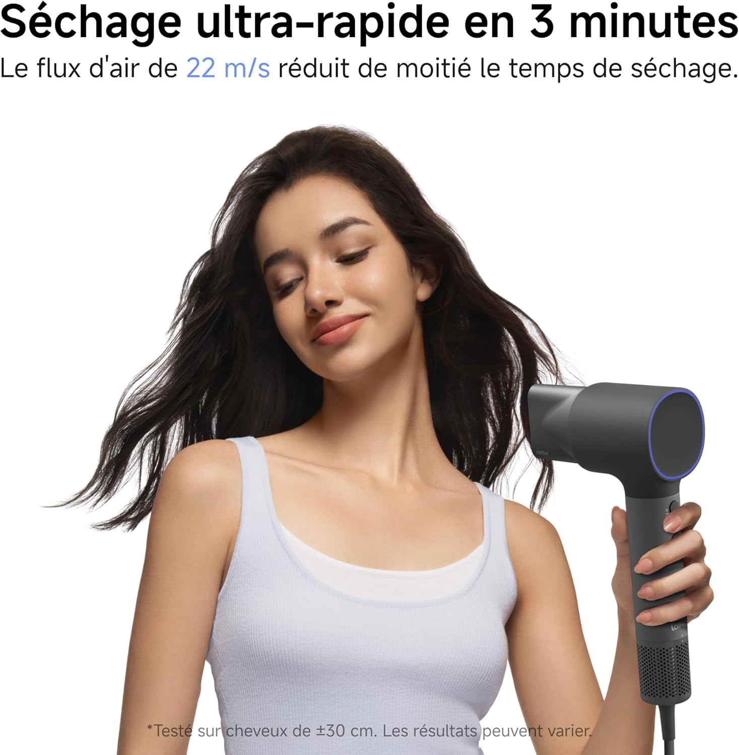 Neo Sèche-Cheveux Haute Vitesse, 200M Ions Négatifs, Moteur Brushless 110k tr/min, Température Intelligente, Léger 390g, Silencieux 59dB, 2 Buses Magnétiques adapté à toute chevelure (Noir) Noir Ombre