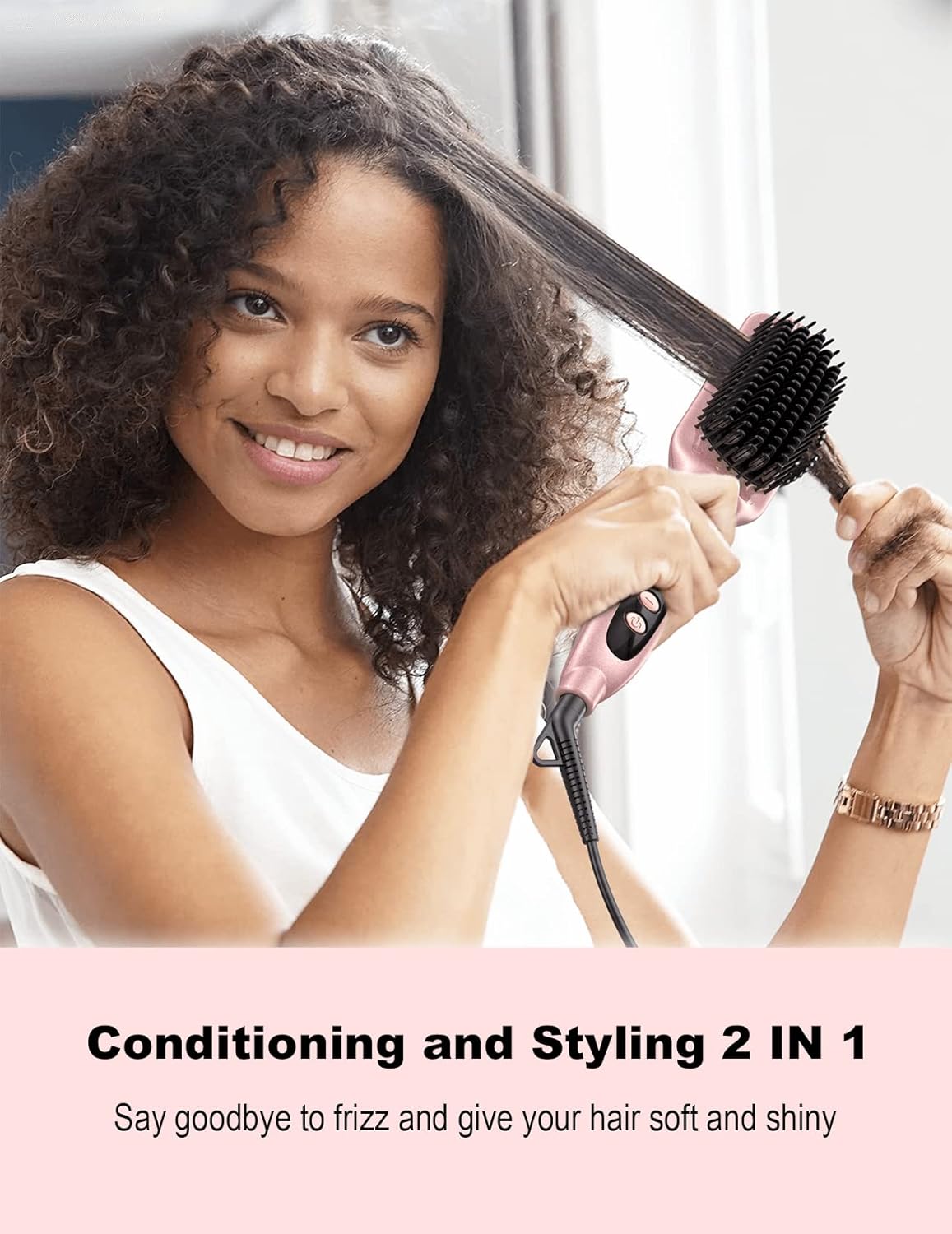 Brosse Lissante Chauffante Ionique: 2 en 1 Lisseur Brosse à Cheveux Electrique - Lisse Démêle Antistatique 120-230° Fer à lisser Céramique Rose Gold