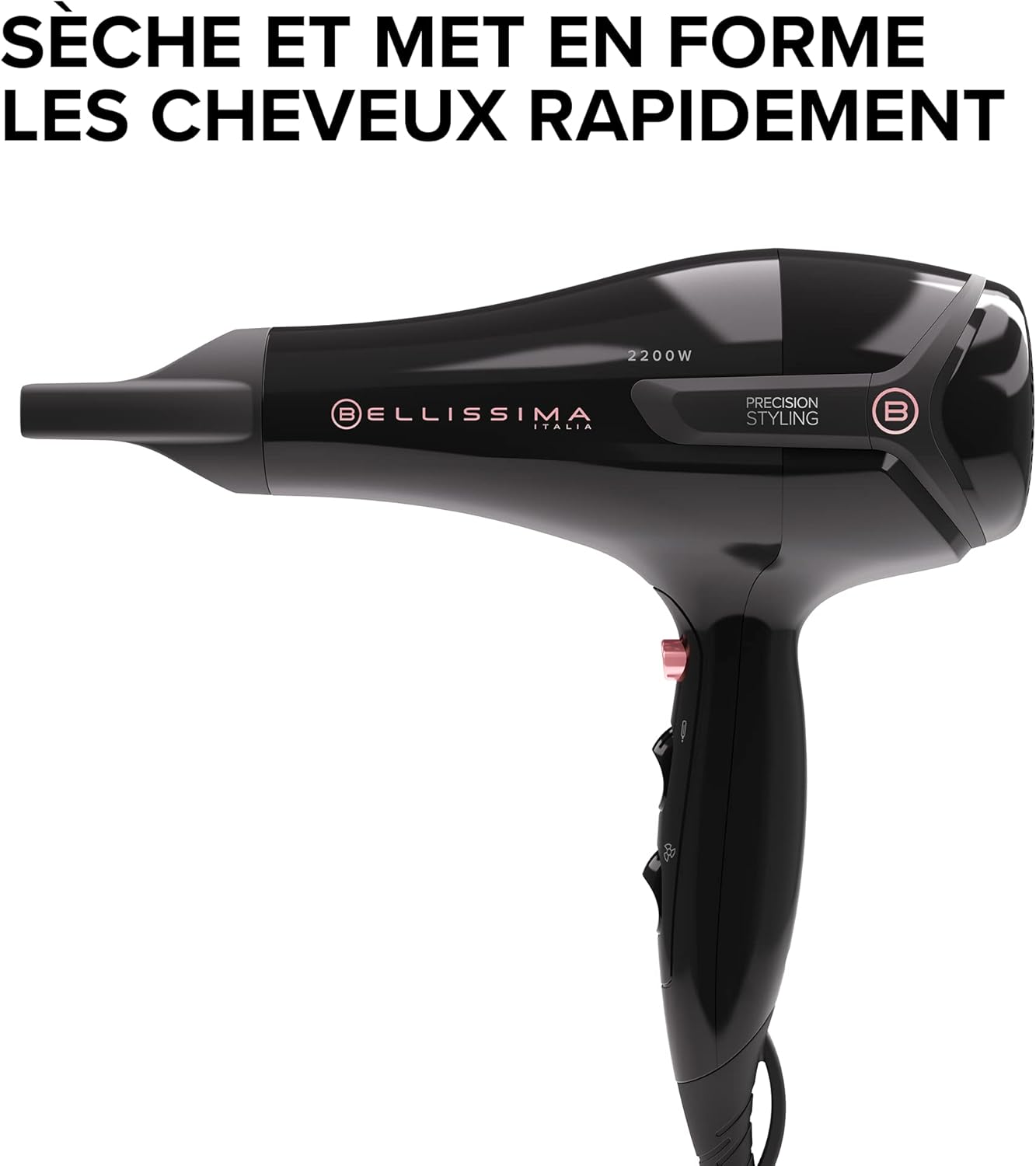 Sèche Cheveux Professionnel 2200W Noir - Séchage Rapide, Chaleur Maîtrisée - Adapté Tous Types Cheveux - Accessoire Coiffure, Brushing - Technologie Précision, Puissant, Protection