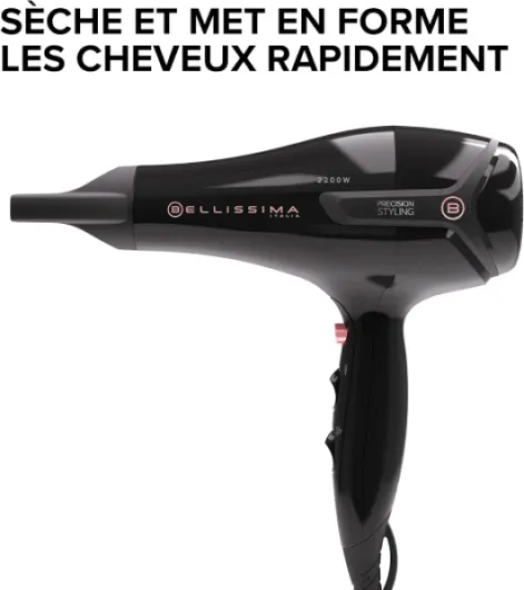Sèche Cheveux Professionnel 2200W Noir - Séchage Rapide, Chaleur Maîtrisée - Adapté Tous Types Cheveux - Accessoire Coiffure, Brushing - Technologie Précision, Puissant, Protection
