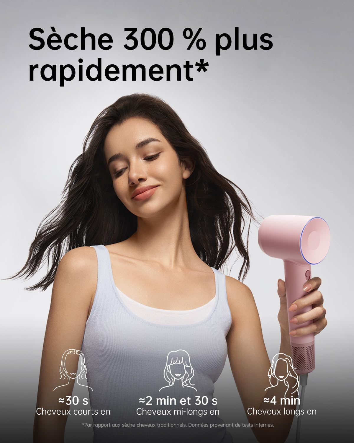 SE Sèche-cheveux 200M d'Ions Négatifs Moteur Brushless 105K tr/min Séchage Rapide Contrôle Intelligent de Température 2 Buses Magnétique Bruit Réduit Cheveux Bouclés ou Lisses Voyage (Rose) SE Rose
